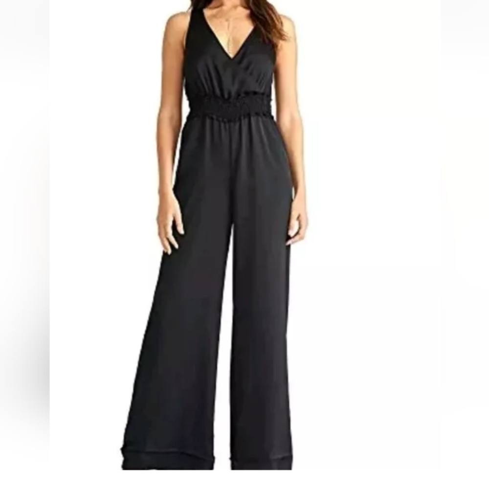 RACHEL ROY JUMPSUIT WOMENS SIZE XXL BLACK SMOCKED ELASTIC WAIST SLEEVELESS NEW